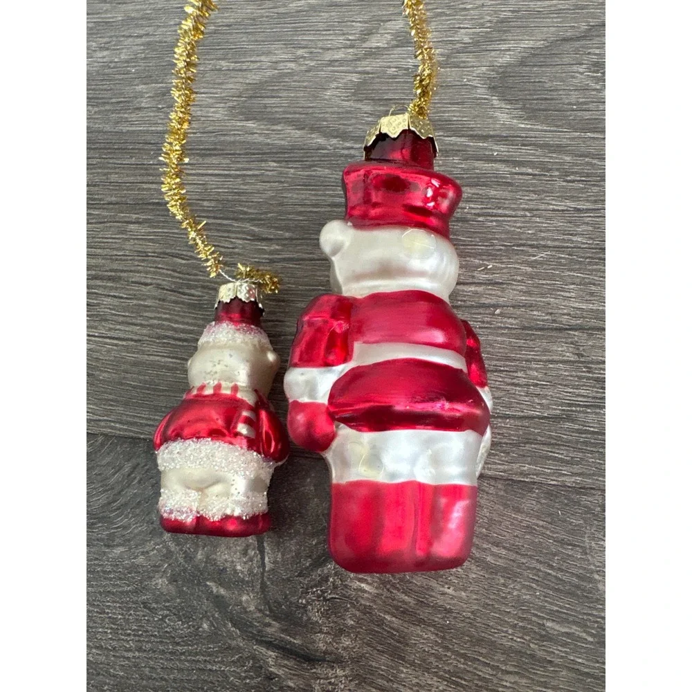 Vintage Style Glass Bear Nutcracker Soldier Christmas Ornaments Set of 2 Red